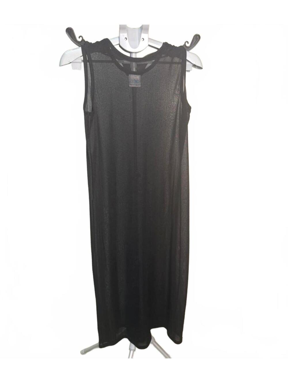 Baja Blue M Sleeveless Maxi Dress Swim Cover-up Black Sheer Beach Resort NWOT